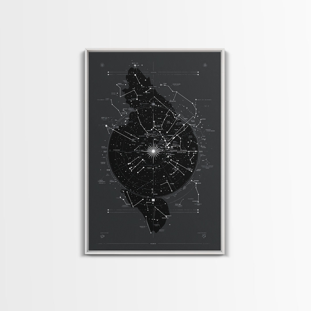Dark Celestial Star Map Canvas Print, Constellation Wall Art, Cosmic Geometric Poster, Modern Sci Fi Office Home Decor Gift