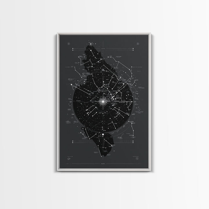 Dark Celestial Star Map Canvas Print, Constellation Wall Art, Cosmic Geometric Poster, Modern Sci Fi Office Home Decor Gift