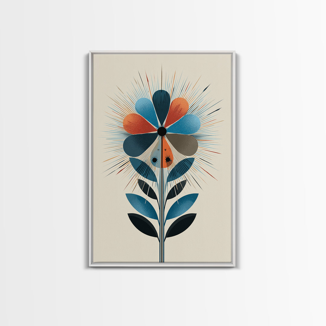Atomic Midcentury Flower Wall Art, Geometric Floral Canvas Print, Retro Modern Decor, MCM Poster For Living Room Home Office Gift