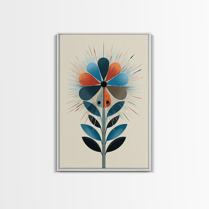 Atomic Midcentury Flower Wall Art, Geometric Floral Canvas Print, Retro Modern Decor, MCM Poster For Living Room Home Office Gift