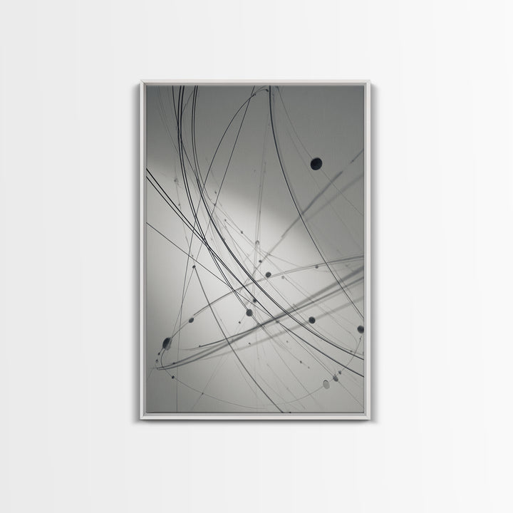 Gray Network Line Framed Canvas Print, Modern Abstract Art, Minimalist Wall Decor, Kinetic Sculpture Inspired Office Art