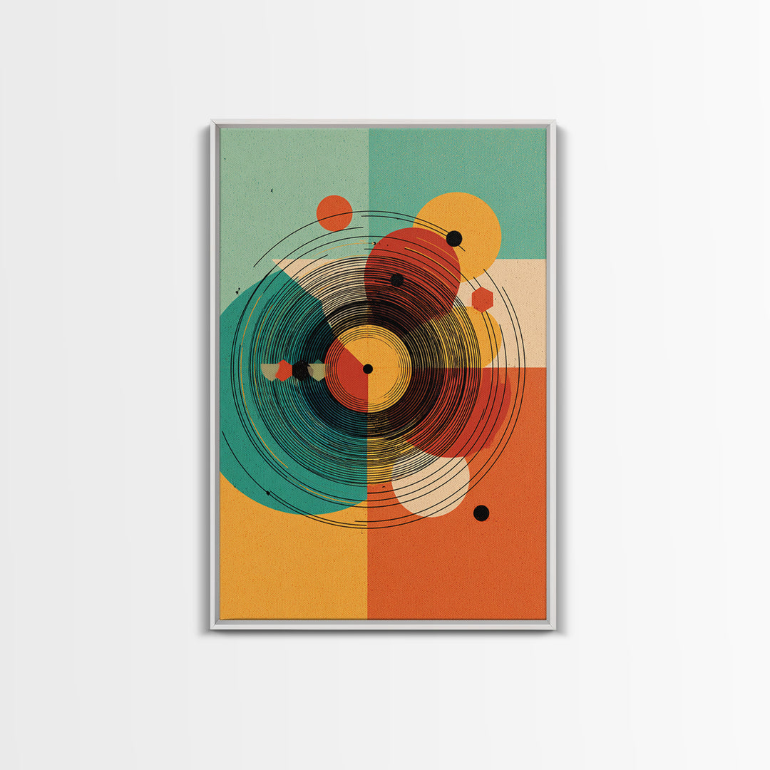 Concentric Circle Abstract Canvas Print, Midcentury Modern Wall Art, Teal Orange Bauhaus Poster, Retro Geometric Home Decor