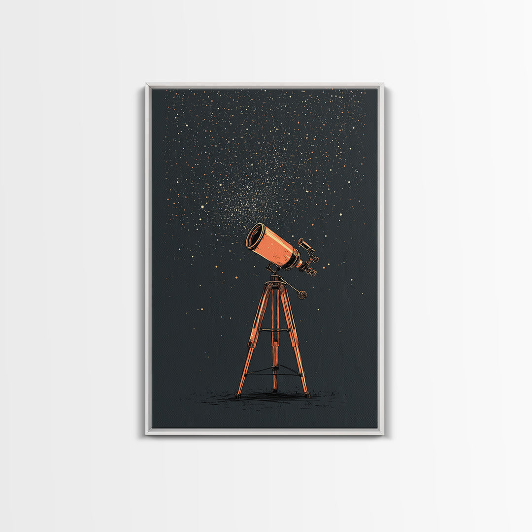 Orange Telescope Star Field Canvas Print, Mid Century Modern Astronomy Poster, Minimal Space Wall Decor, Stargazer Gift Idea