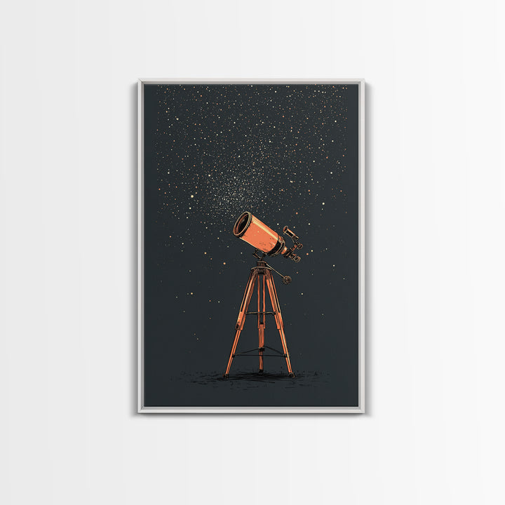 Orange Telescope Star Field Canvas Print, Mid Century Modern Astronomy Poster, Minimal Space Wall Decor, Stargazer Gift Idea