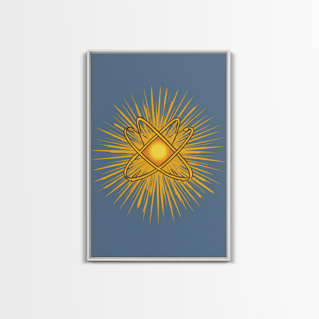 Atomic Sunburst Symbol Wall Art, Mid Century Modern Science Poster, Yellow Geometric Print, Modern Home Office Decor Gift