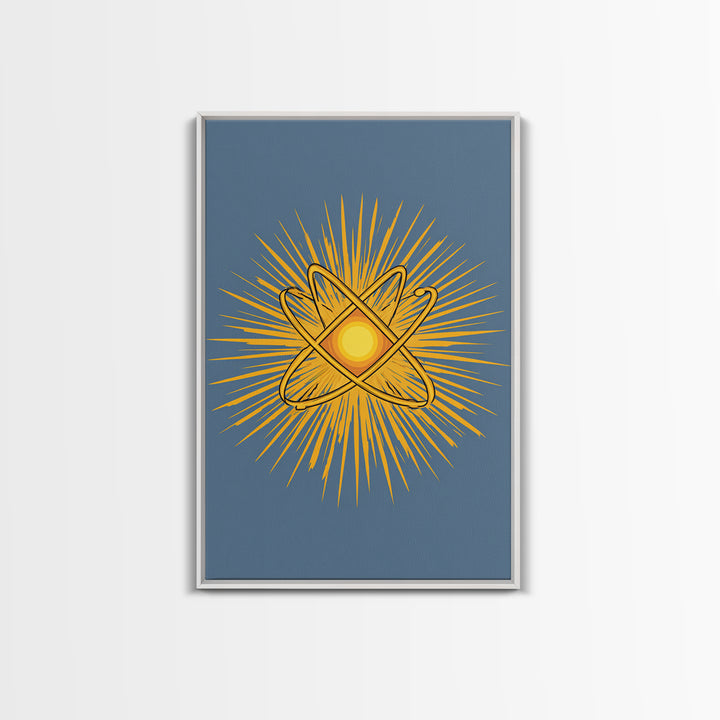 Atomic Sunburst Symbol Wall Art, Mid Century Modern Science Poster, Yellow Geometric Print, Modern Home Office Decor Gift