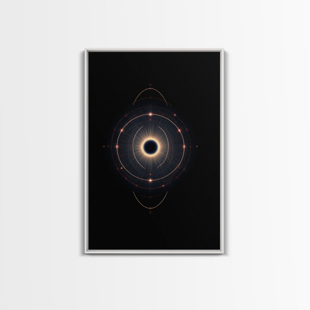Eclipse Orbital Ring Wall Art, Dark Cosmic Abstract Poster, Modern Geometric Space Decor, Midcentury Sci Fi Print For Office