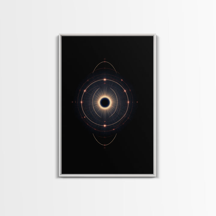 Eclipse Orbital Ring Wall Art, Dark Cosmic Abstract Poster, Modern Geometric Space Decor, Midcentury Sci Fi Print For Office