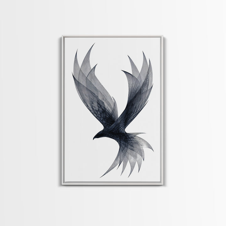 Black Wireframe Flying Bird Wall Art, Modern Abstract Art Print, Minimalist Wall Decor, Monochrome Nature Art For Bedroom