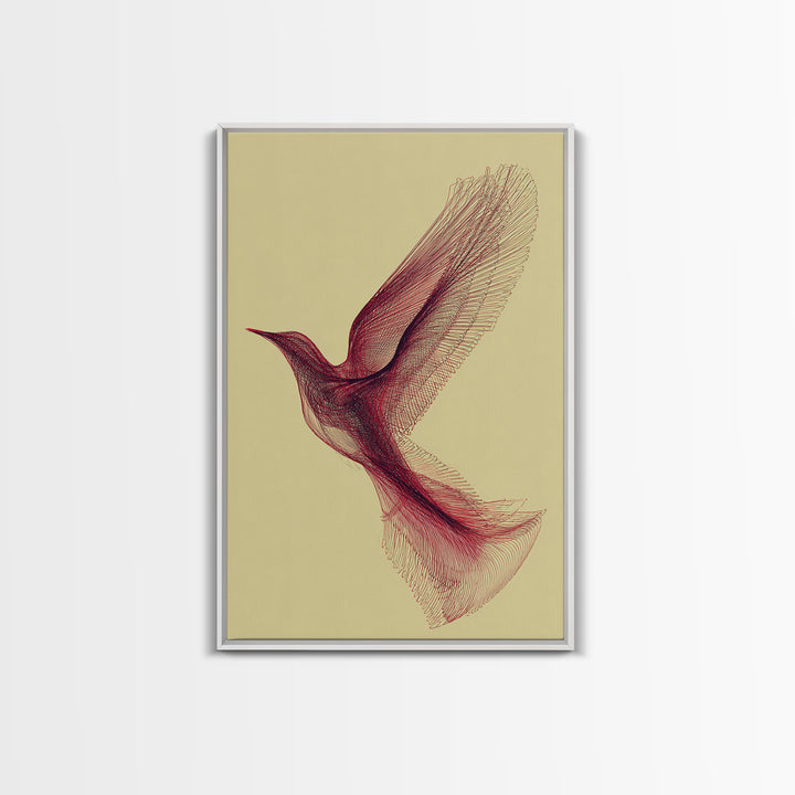 Red Line Hummingbird Canvas Print, Minimalist Nature Wall Art, Modern Abstract Art Print, Scandinavian Bedroom Decor, Gift