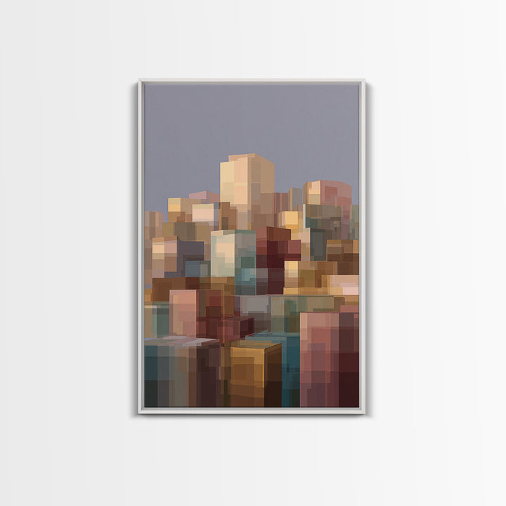 Soft Block City Skyline Canvas Print, Modern Abstract Wall Art, Contemporary Cityscape Poster, Neutral Office Decor, Gift