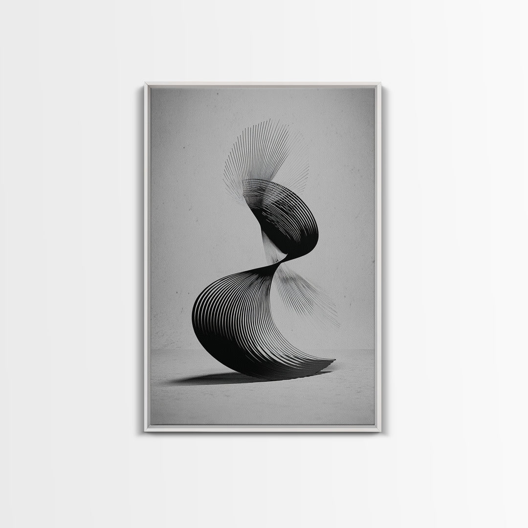 Black Spiral Kinetic Sculpture Wall Art, Modern Abstract Print, Op Art Lines, Minimalist Monochrome Decor For Home Office