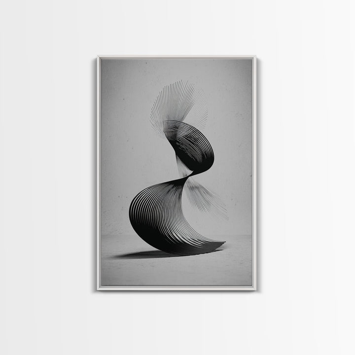 Black Spiral Kinetic Sculpture Wall Art, Modern Abstract Print, Op Art Lines, Minimalist Monochrome Decor For Home Office