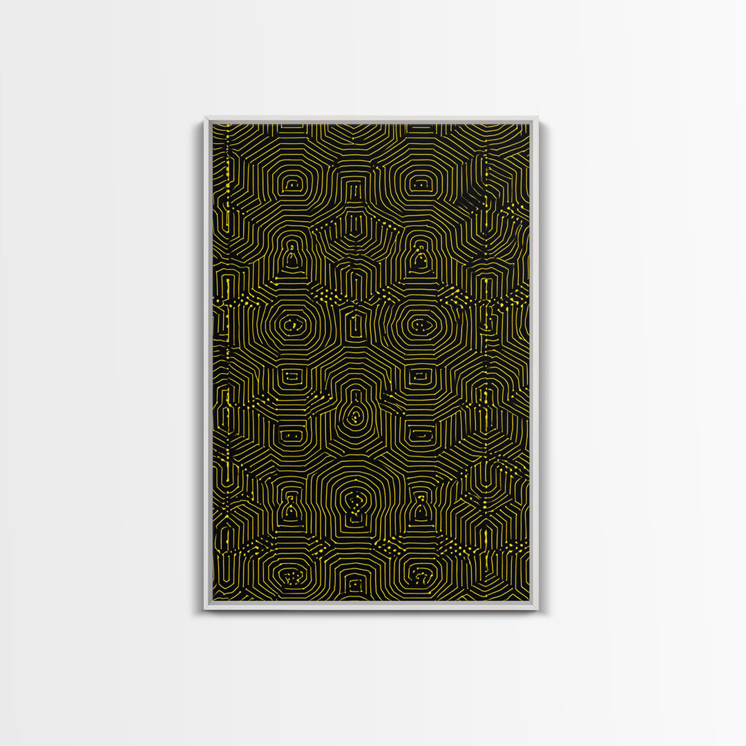 Black Yellow Maze Pattern Canvas Print, Modern Geometric Wall Art, Op Art Poster, Bold Abstract Office Decor Statement Gift