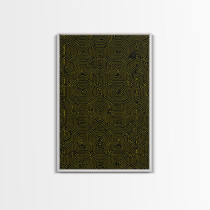 Black Yellow Maze Pattern Canvas Print, Modern Geometric Wall Art, Op Art Poster, Bold Abstract Office Decor Statement Gift