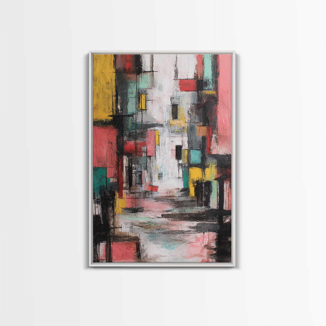 Colorful Abstract Urban Street Wall Art, Modern Art Print, Geometric Cityscape Poster, Trendy Office Decor, Canvas Print