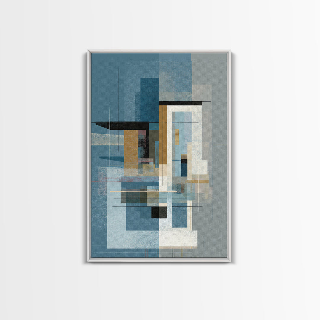 Minimalist Blue Gray Geometric Canvas Print, Modern Wall Art, Midcentury Decor, Abstract Office Art, Neutral Home Decor, Gift