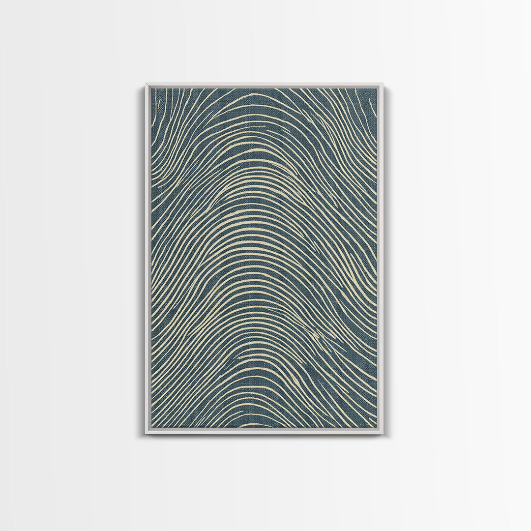 Teal Wavy Topographic Lines Abstract Wall Art, Midcentury Modern Art Print, Geometric Office Decor, Blue Beige Canvas Print