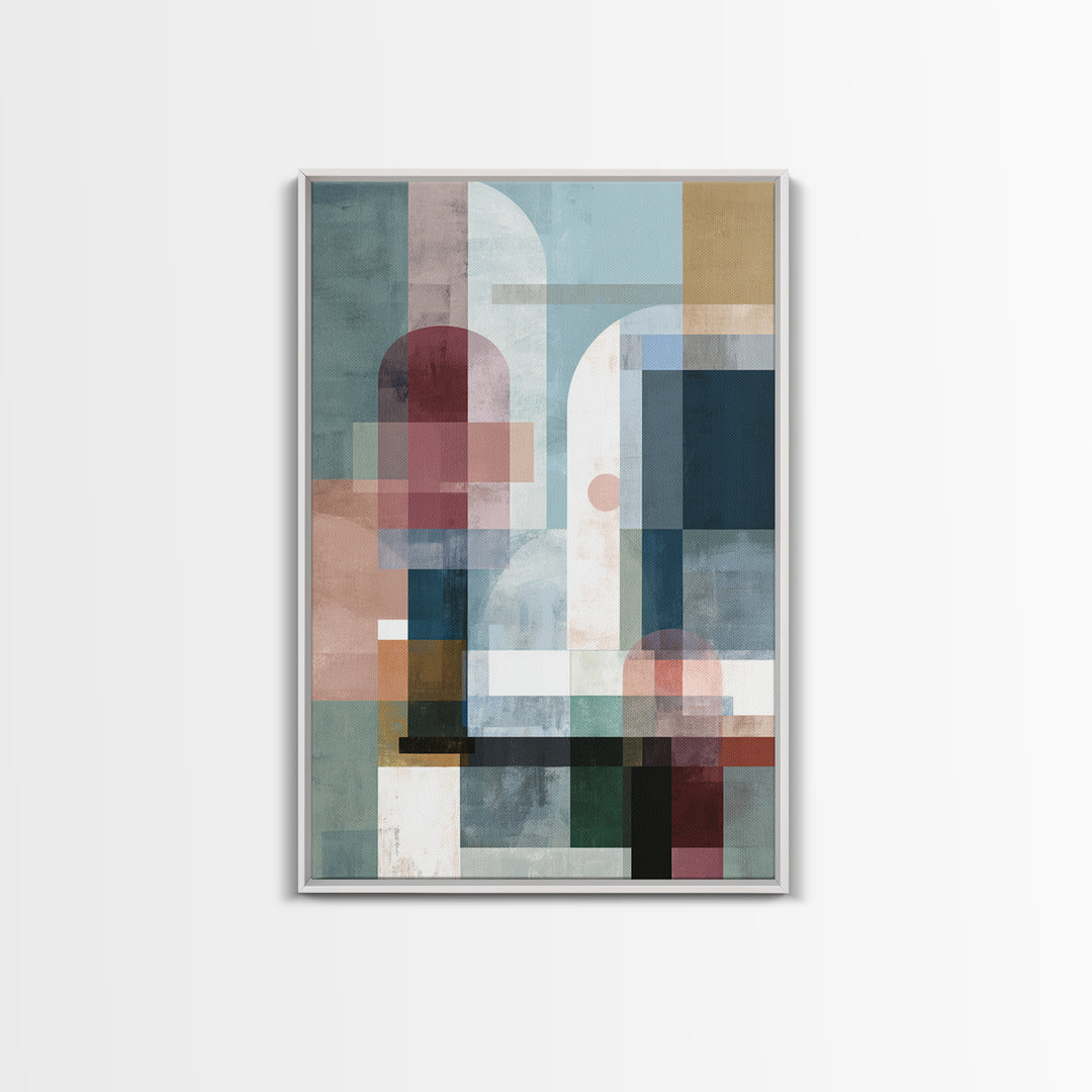 Pastel Geometric Arches Wall Art, Modern Abstract Art Print, Scandinavian Modern Decor, Soft Blue Pink Canvas Print, Home Decor