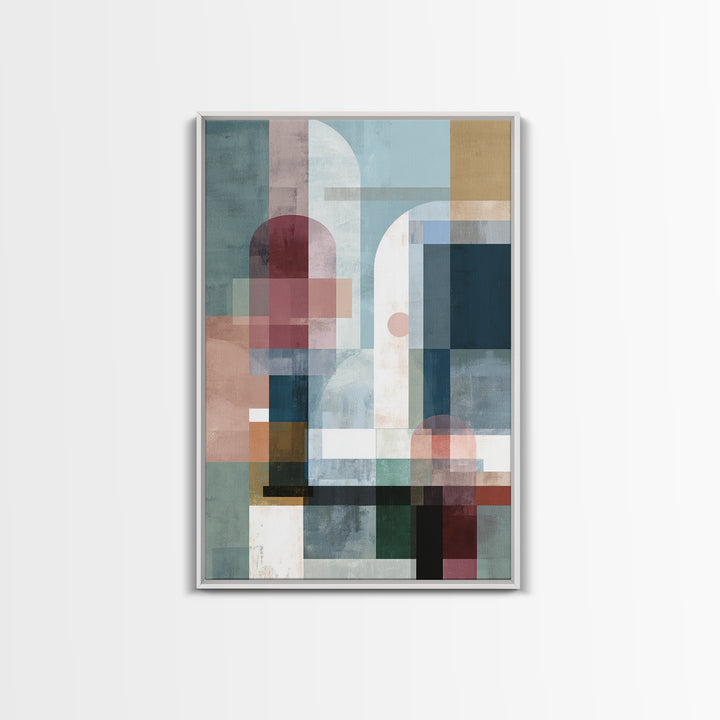 Pastel Geometric Arches Wall Art, Modern Abstract Art Print, Scandinavian Modern Decor, Soft Blue Pink Canvas Print, Home Decor