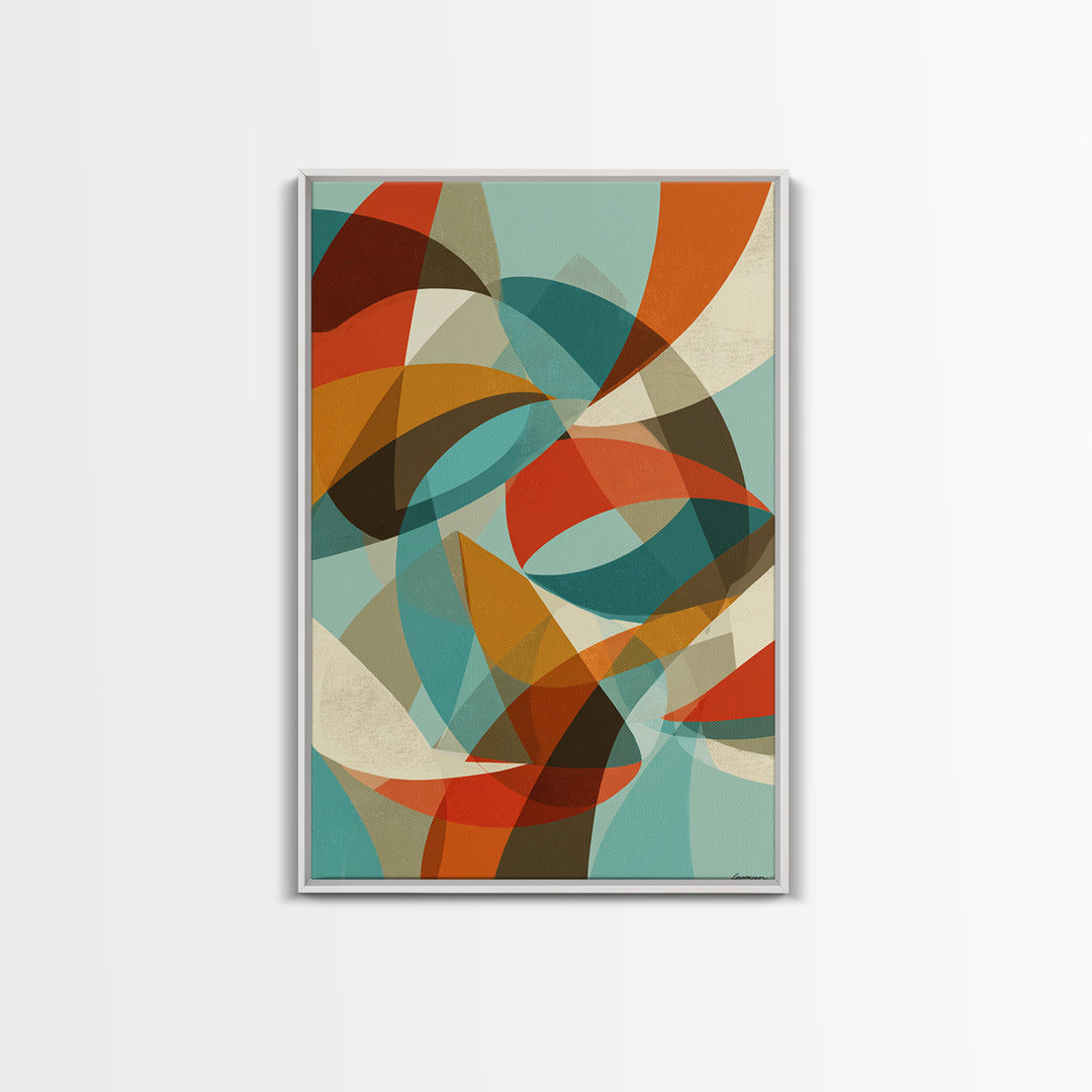 Teal Orange Abstract Curves Canvas Print, Midcentury Modern Wall Art, Geometric MCM Decor, Retro Living Room Artwork, Home Decor