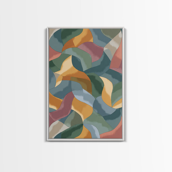 Muted Ribbon Abstract Wall Art, Midcentury Modern Art Print, Scandinavian Modern Decor, Mustard Teal Bedroom Poster Gallery Wall Decor