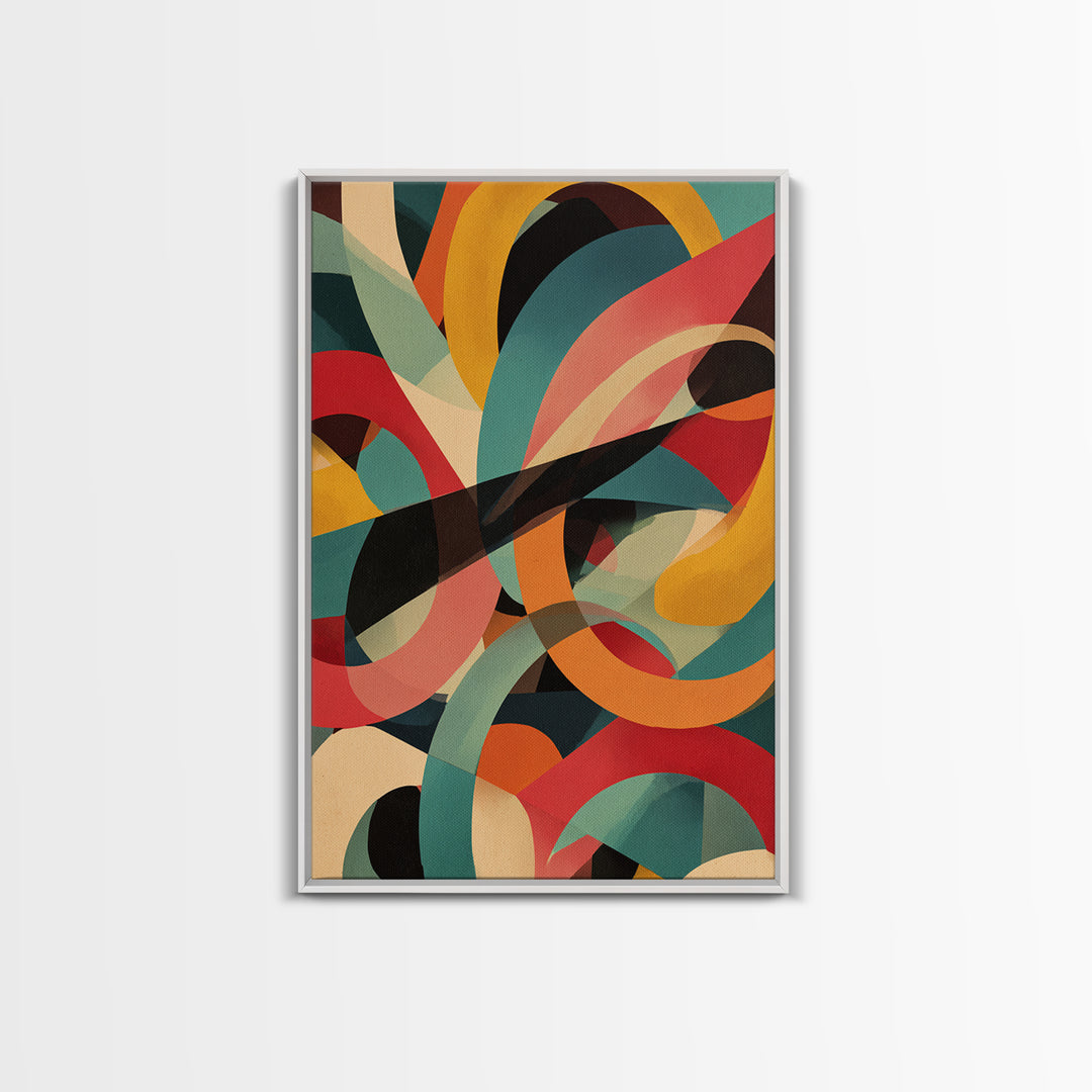 Bold Looping Arches Framed Canvas Print, Midcentury Modern Wall Art, Colorful Geometric MCM Decor, Retro Abstract Poster