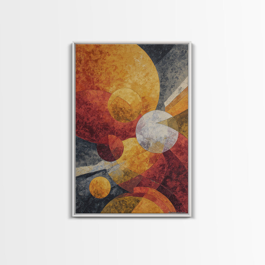 Orange Red Cosmic Circles Canvas Print, Midcentury Modern Wall Art, Atomic Abstract Space Decor, Retro Home Office Poster