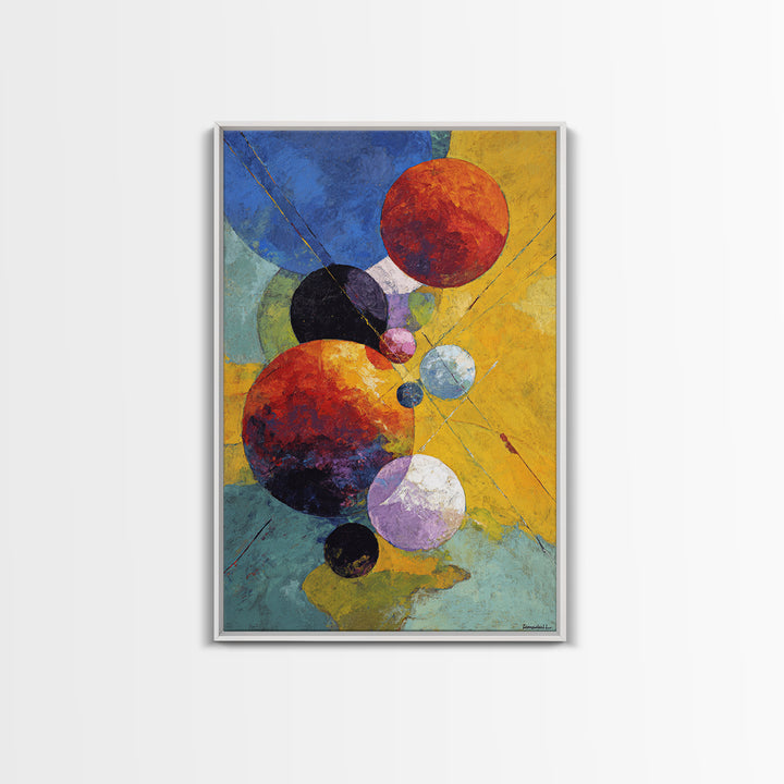 Colorful Planet Spheres Wall Art, Modern Abstract Canvas Print, Cosmic Space Decor, Midcentury Geometric Poster Gift, Living Room
