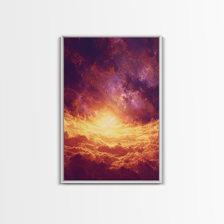 Fiery Celestial Cloudscape Canvas Print, Spiritual Wall Art, Galaxy Sky Poster, Orange Purple Modern Home Decor Gift, Bedroom Art