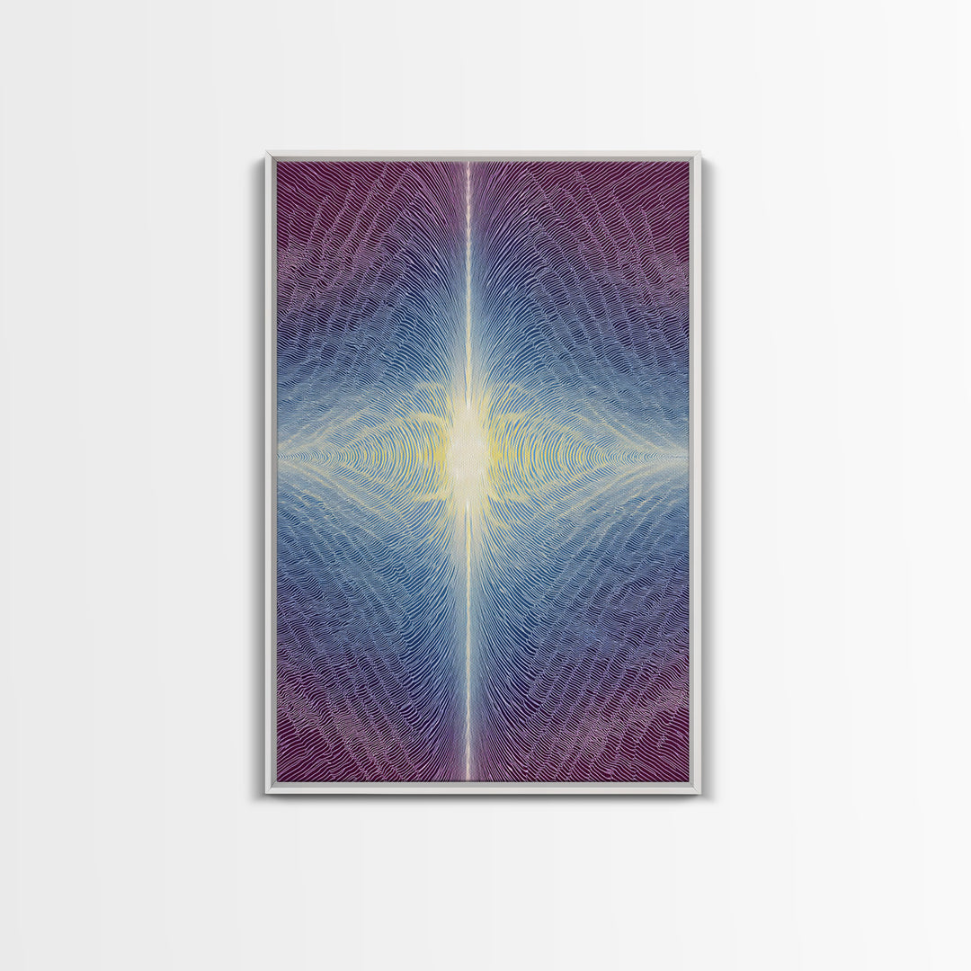 Purple Blue Radiant Light Beam Op Art Canvas Print, Modern Abstract Art, Psychedelic Wall Decor, Spiritual Digital Art Print