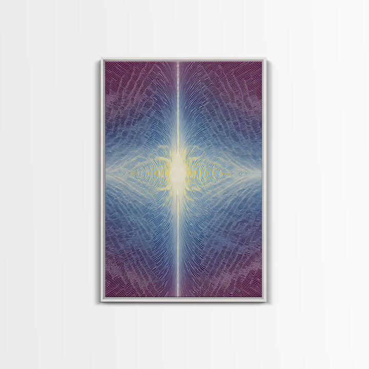 Purple Blue Radiant Light Beam Op Art Canvas Print, Modern Abstract Art, Psychedelic Wall Decor, Spiritual Digital Art Print