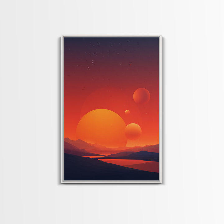 Orange Planet Desert Sunset Wall Art, Retro Sci Fi Poster, Midcentury Modern Decor, Space Landscape, Living Room Art Print