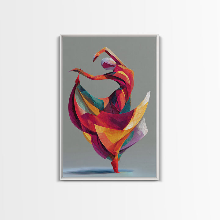 Colorful Geometric Dancer Framed Canvas Print, Modern Abstract Art, Bold MCM Wall Art, Textile Inspired Statement Decor Print