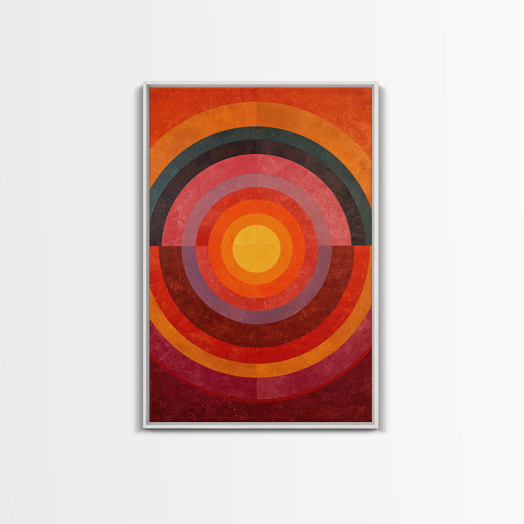Orange Concentric Circle Wall Art, Midcentury Modern Art, Bauhaus Geometric Poster, Retro Home Decor, Large Abstract Print