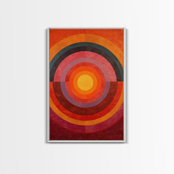 Orange Concentric Circle Wall Art, Midcentury Modern Art, Bauhaus Geometric Poster, Retro Home Decor, Large Abstract Print