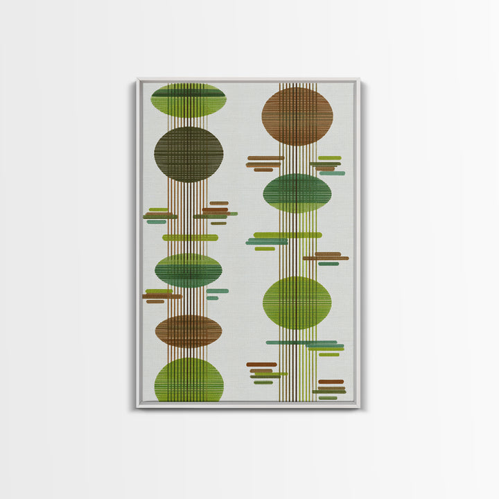 Green Brown Atomic Circles Midcentury Wall Art, Scandinavian Modern Decor, Geometric Abstract Art Print, Mcm Canvas Print