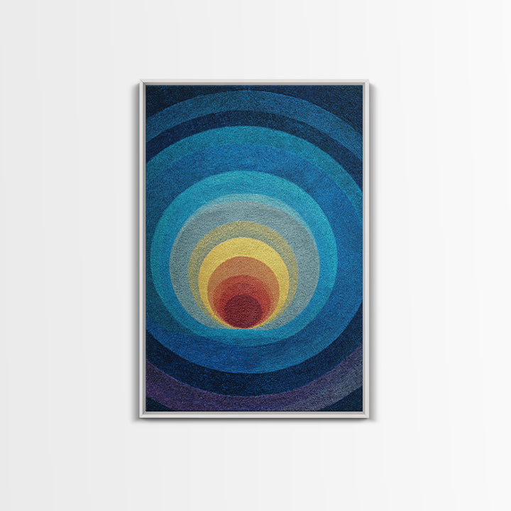 Blue Concentric Circles Canvas Print, Modern Geometric Art, Minimalist Wall Decor, Midcentury Abstract Poster, Office Art