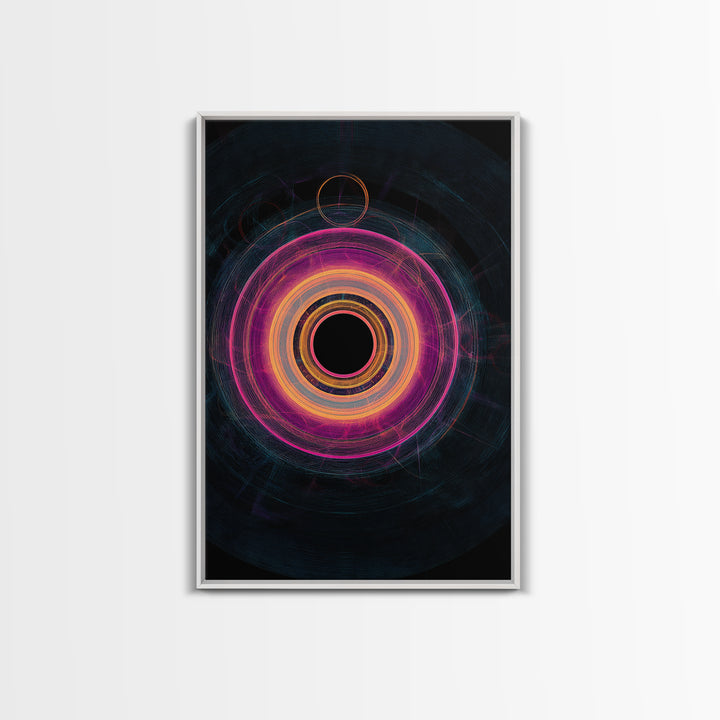 Neon Magenta Orbit Rings Canvas Print, Futuristic Geometric Abstract, Space Abstract Art, Modern Wall Art For Office Decor