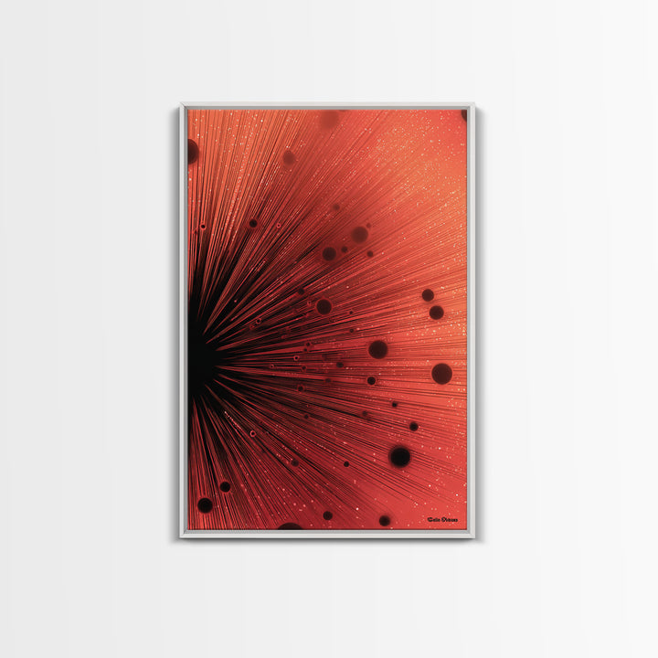 Red Cosmic Ray Explosion Framed Canvas Print, Abstract Sci Fi Wall Art, Red Planet Art, Modern Home Decor, Bold Office Poster