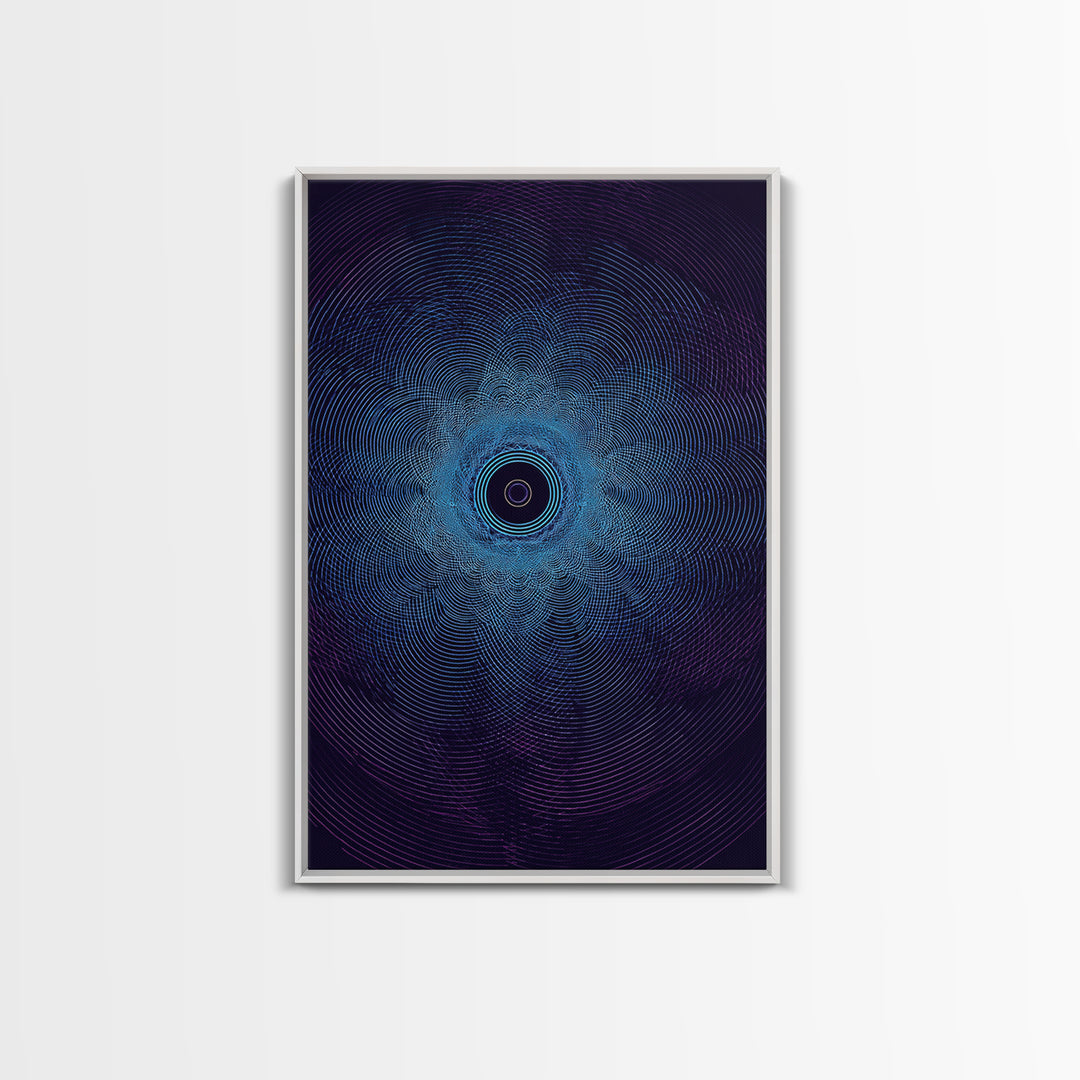 Dark Blue Concentric Vortex Op Art Canvas Print, Modern Abstract Wall Art, Cosmic Retro Poster, Geometric Home Decor Art Print
