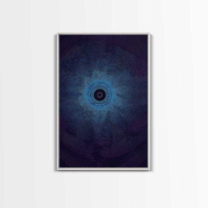 Dark Blue Concentric Vortex Op Art Canvas Print, Modern Abstract Wall Art, Cosmic Retro Poster, Geometric Home Decor Art Print