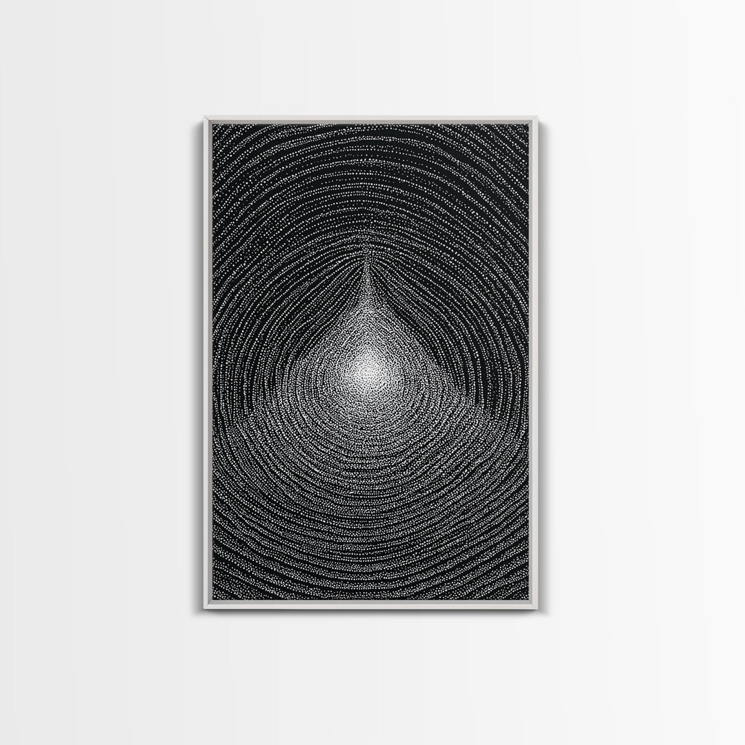 Black White Radiating Teardrop Op Art Wall Art, Minimalist Abstract Poster, Monochrome Geometric Canvas Print Home Decor