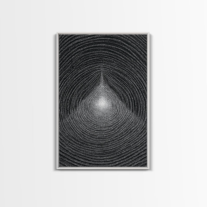 Black White Radiating Teardrop Op Art Wall Art, Minimalist Abstract Poster, Monochrome Geometric Canvas Print Home Decor
