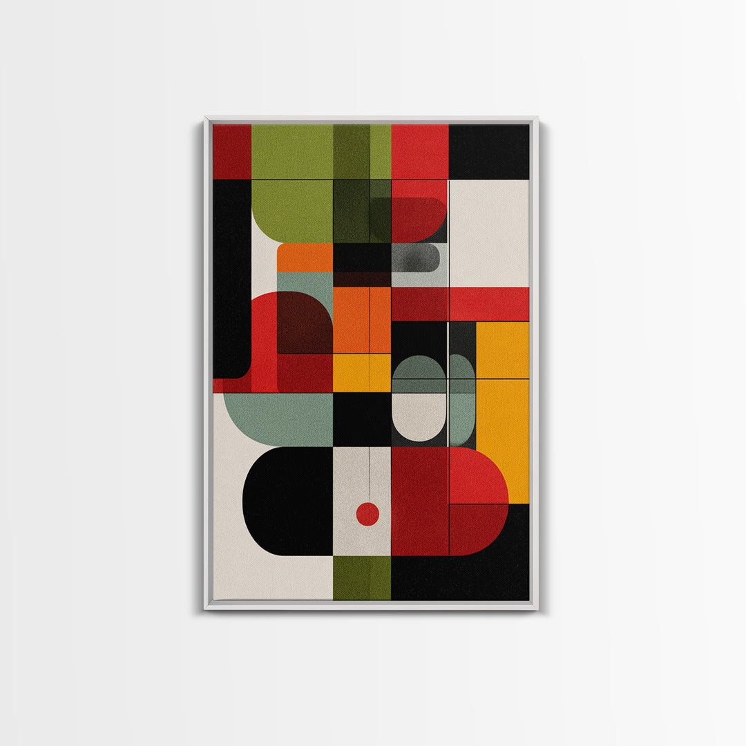 Primary Color Rounded Geometric Wall Art, Midcentury Modern Abstract Print, Bauhaus Decor, Red Yellow Green Statement Poster
