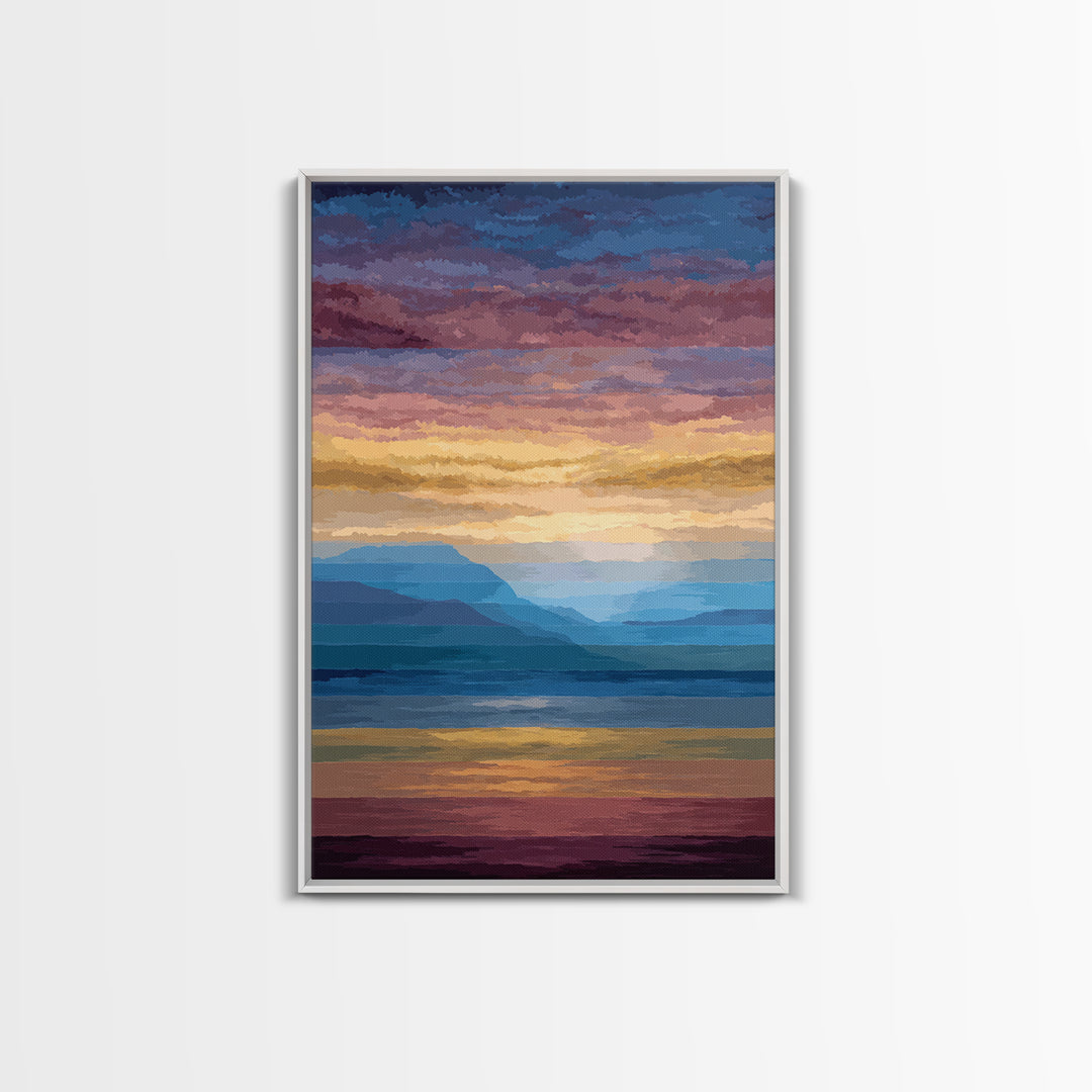 Pastel Mountain Sunset Wall Art, Serene Lake Landscape Canvas Print, Modern Coastal Decor, Colorful Living Room Art Poster