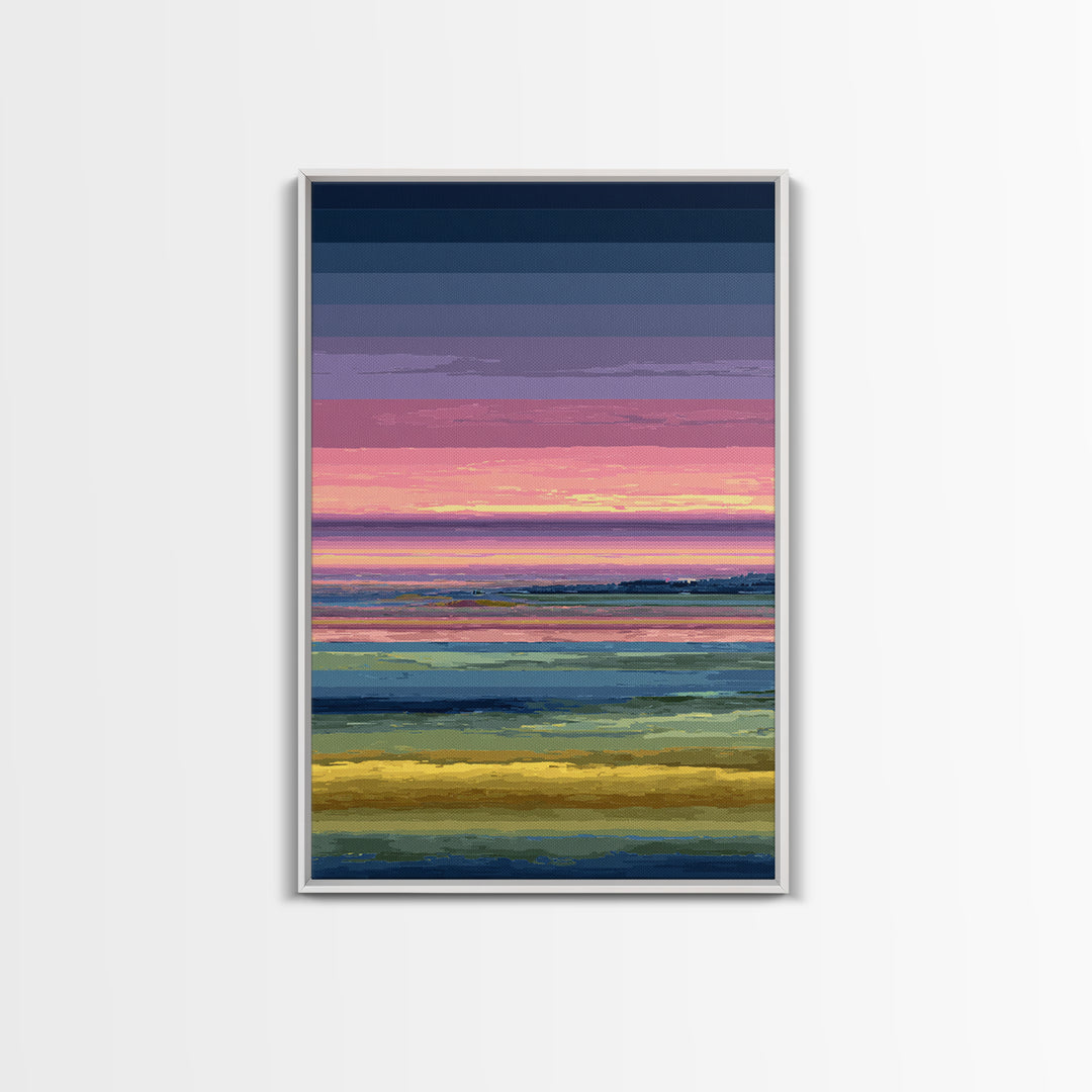 Pink Coastal Marsh Sunset Wall Art, Midcentury Modern Art Print, Colorful Landscape Poster, Bedroom Decor Canvas Print Gift