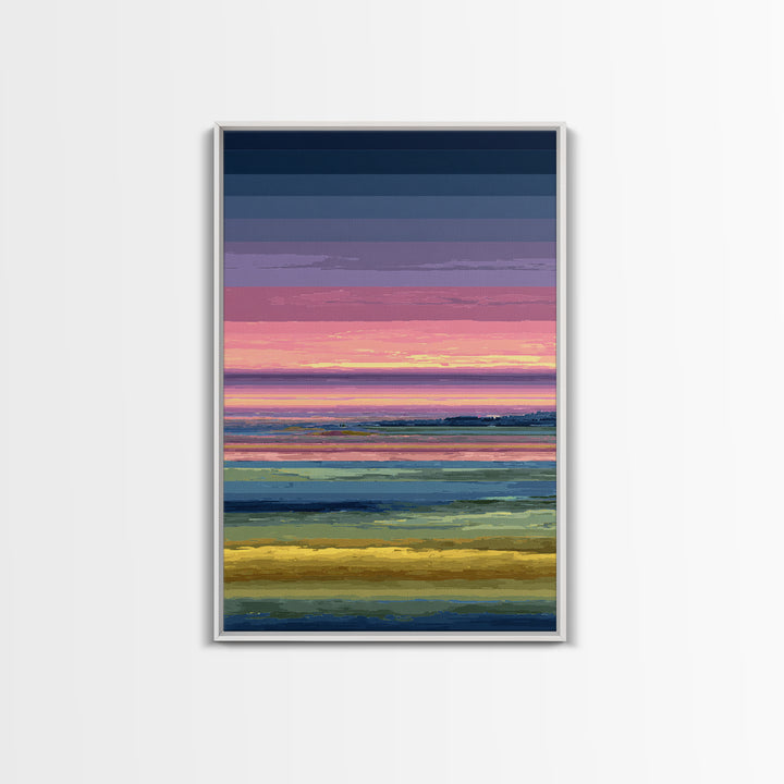 Pink Coastal Marsh Sunset Wall Art, Midcentury Modern Art Print, Colorful Landscape Poster, Bedroom Decor Canvas Print Gift