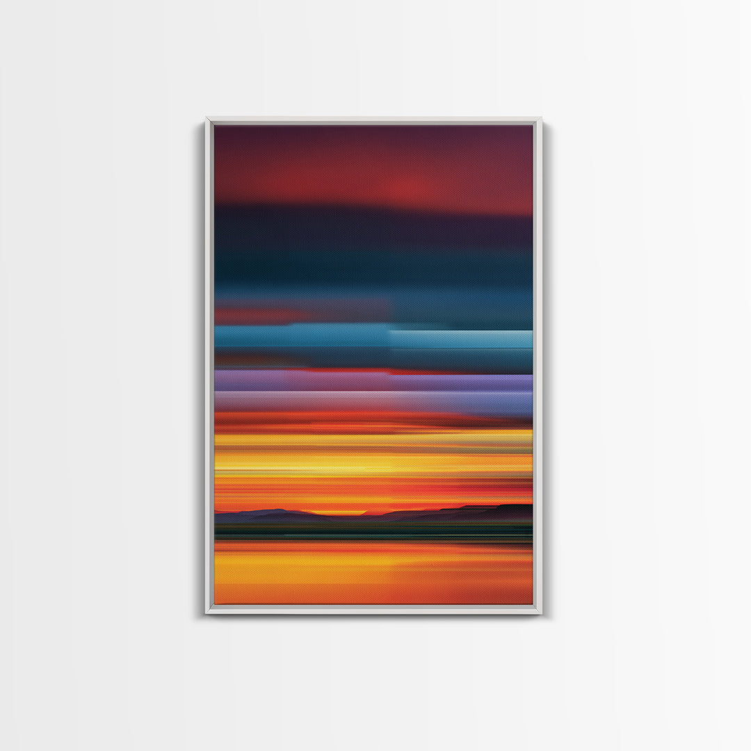 Fiery Desert Sunset Wall Art, Orange Red Horizon Canvas Print, Retro Modern Landscape Poster, Bold Living Room Decor Prints