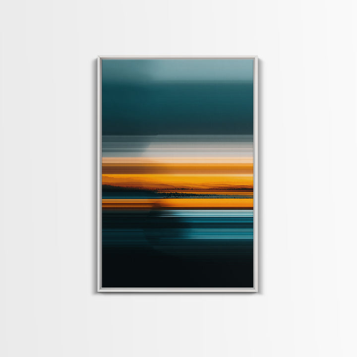 Teal Orange Seascape Sunset Wall Art, Moody Abstract Canvas Print, Modern Coastal Landscape Decor, Large Bedroom Art Print